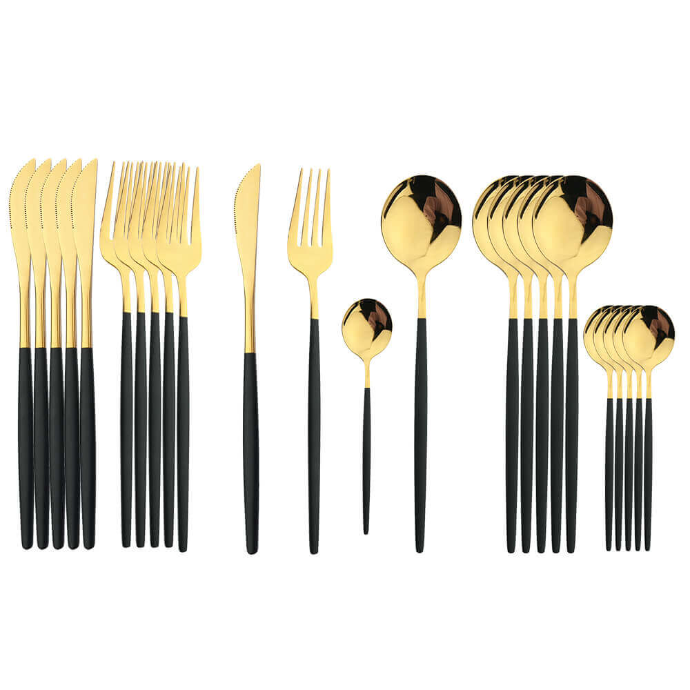 Luxury Gold Flatware Set, 24 PIECE of 18/10 Stainless Steel Cutlery Set