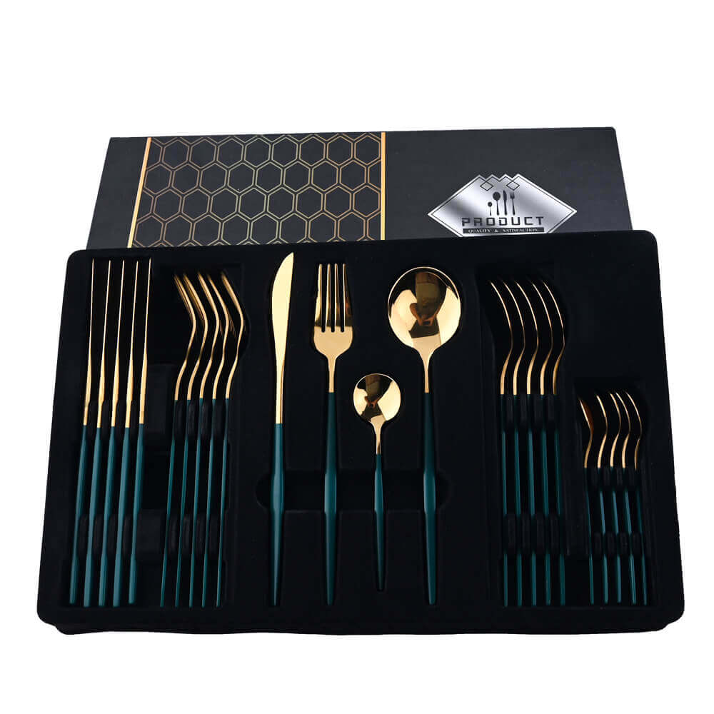 Luxury Gold Flatware Set, 24 PIECE of 18/10 Stainless Steel Cutlery Set