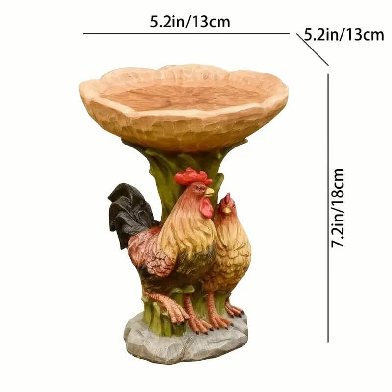 Resin Rooster and Chicken Birdbath