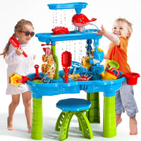 Toddler Sand and Water Play Table - 3 Tiers, Beach Toys Included
