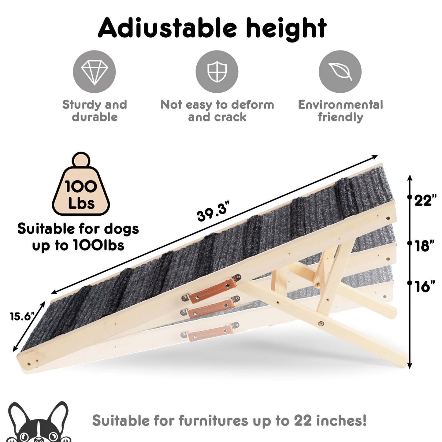 39.3" x 15.6" Premium Quality Dog Ramp for Bed and Car Heavy Duty Wood Petramp Stairs, Doggy Steps for Tall High Bed