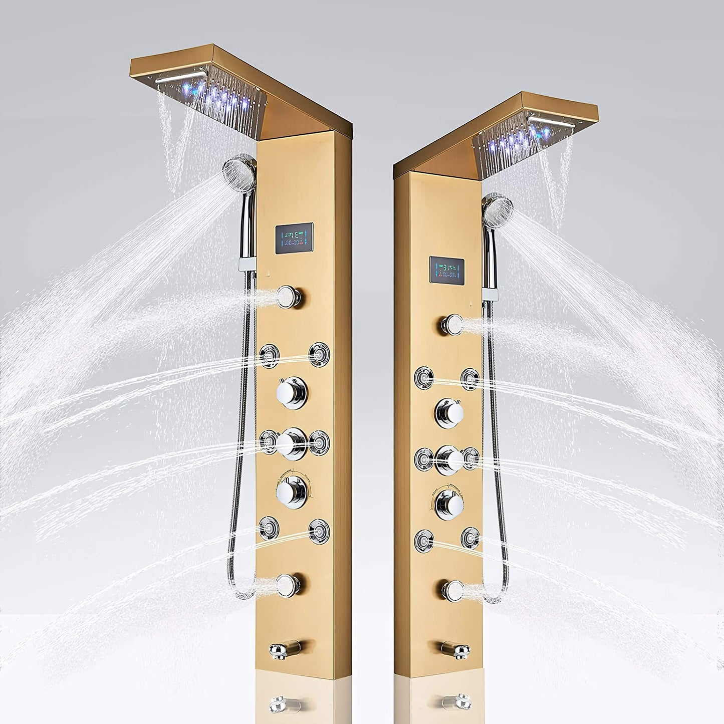 FIVESTAR Stainless Steel Led Shower Panel Tower 6-in-1 Multi-Function