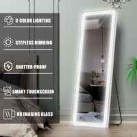 WETA® Upgraded  Deluxe Diamond 63" x 20" Full Body LED Mirror, White Free Standing Mirror, Wall Mounted Hanging Mirror Touch Control
