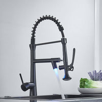 AIMADI LED Light Pull Down Kitchen Faucet With Sprayer; Stainless Steel Brushed Nickel / Black Kitchen Taps