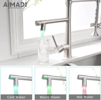 AIMADI LED Light Pull Down Kitchen Faucet With Sprayer; Stainless Steel Brushed Nickel / Black Kitchen Taps