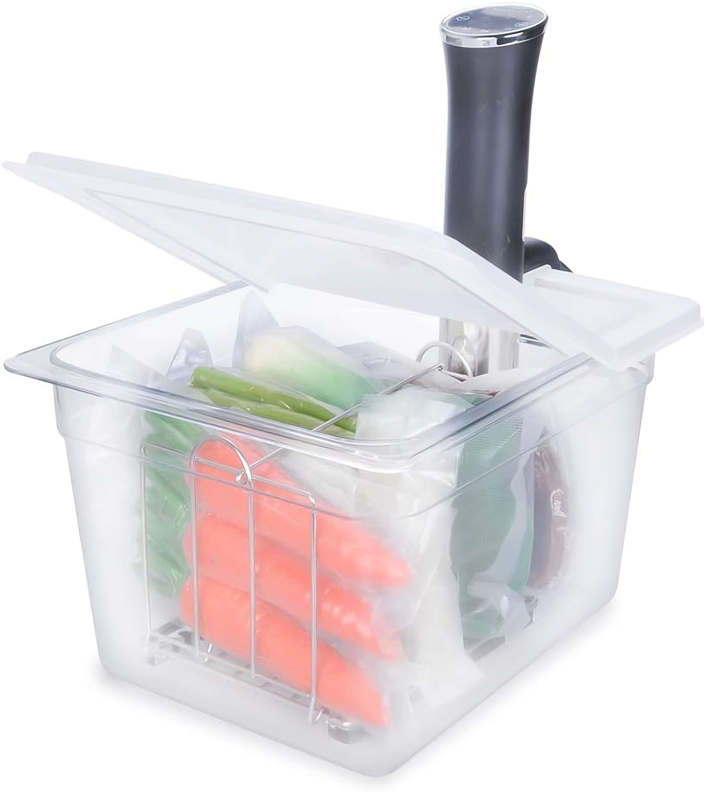 Sous Vide Container 12 Quarts with Collapsible Hinge Lid and Sous Vide Rack and Insulation Sleeve