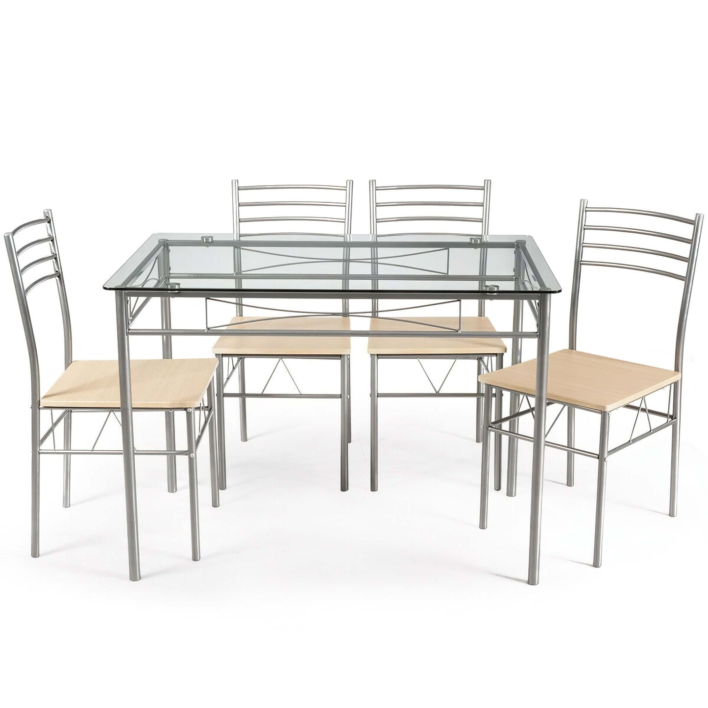 Trendy WETA 5 Piece Dining Set Table and 4 Chairs Glass Top Kitchen Breakfast Furniture
