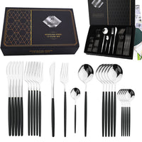 Luxury Silver Flatware Set, 24 PIECE of 18/10 Stainless Steel Cutlery Set