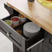 WETA® Rolling Kitchen Island with Drop Leaf, Rubber wood Countertop, Lockable Casters and Adjustable Shelves