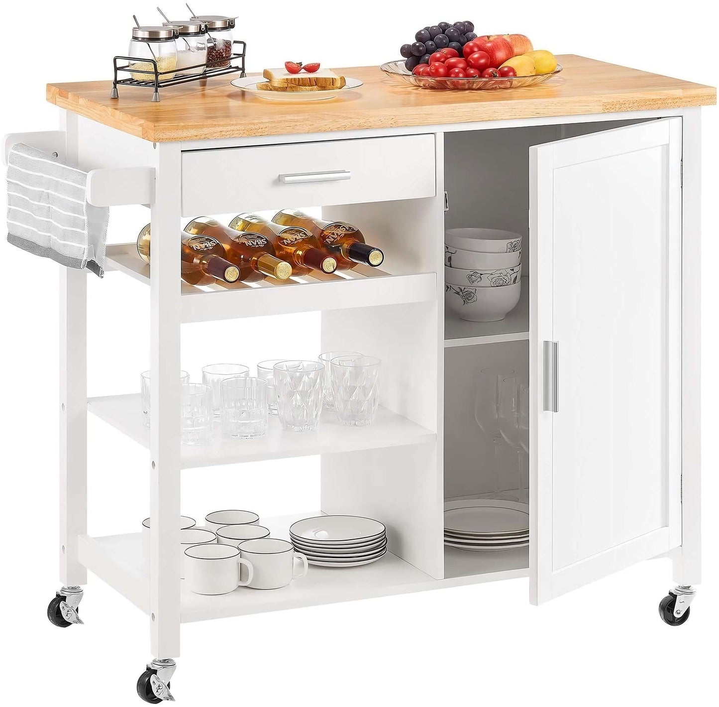 WETA® Rolling Kitchen Island with Wheels, Microwave Cart with Drawer and Storage Cabinet for Kitchen