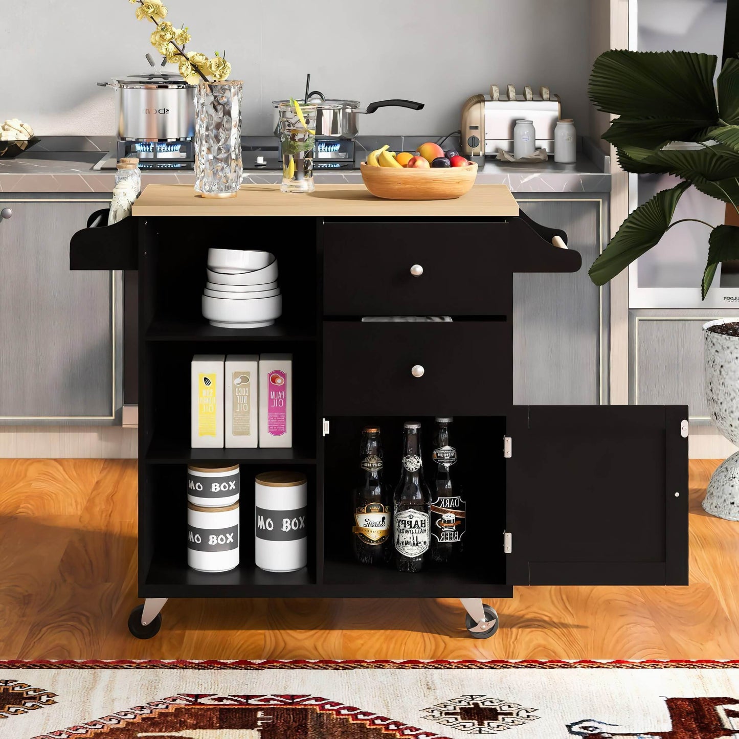 Convenient WETA Kitchen Island Cart: Rolling Cart with Wheels, Storage, Spice Rack, and Towel Holder