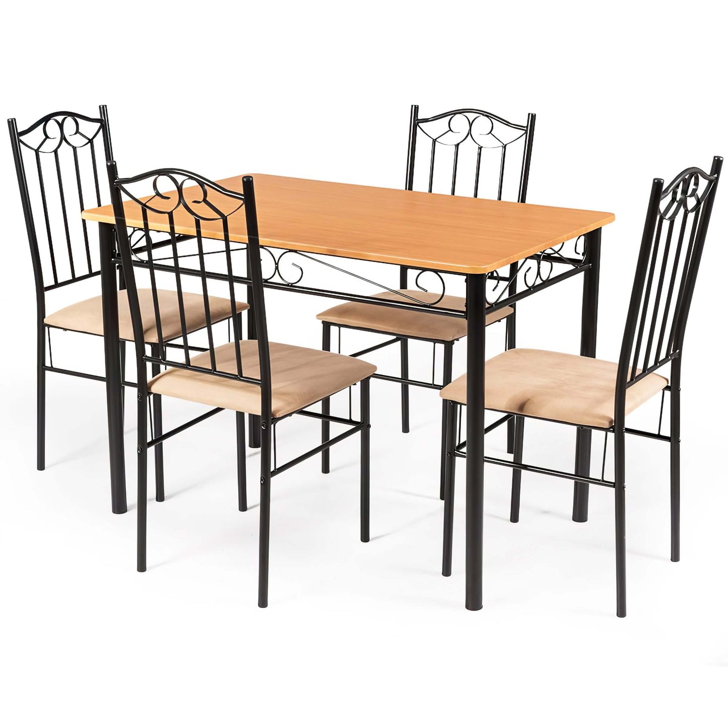 Sleek Weta 5-Piece Dining Set: 42" Wood Metal Table and 4 Chairs