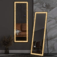 Deluxe Diamond Led Over The Door Mirror With Lights, Silver Aluminum Alloy Frame Full Length Mirror With Stand