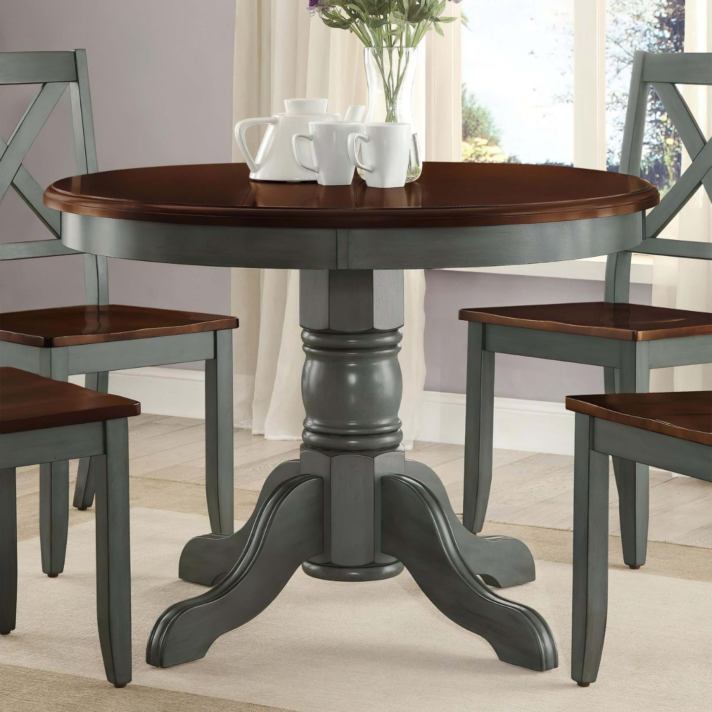 Alluring Natural Solid Wood Round Dining Room Table Set For 4 | Includes Chairs