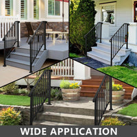 3-4 Steps Premium Outdoor Stair Railing, Black Iron Hand Rails For Concrete Steps