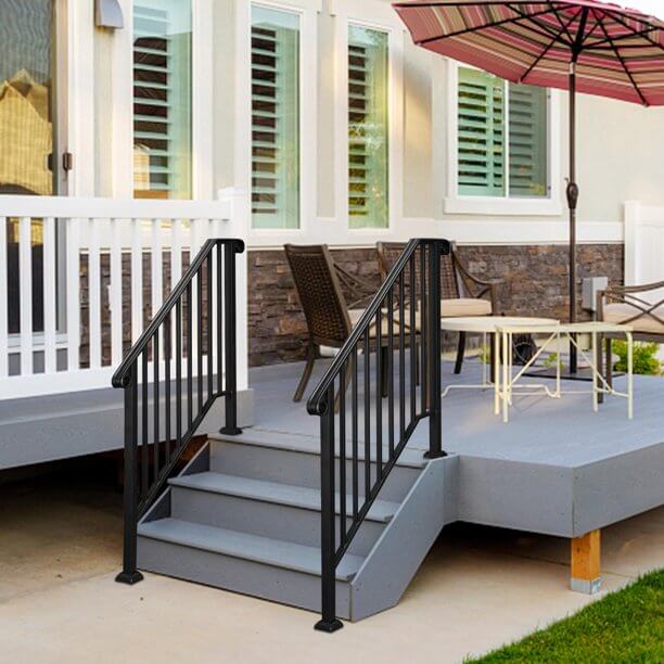 Premium Black Outdoor Stair Railing Models for 3-4 Steps, 2-3 Steps or 1-2 Steps , Iron Hand Rails for Concrete Steps