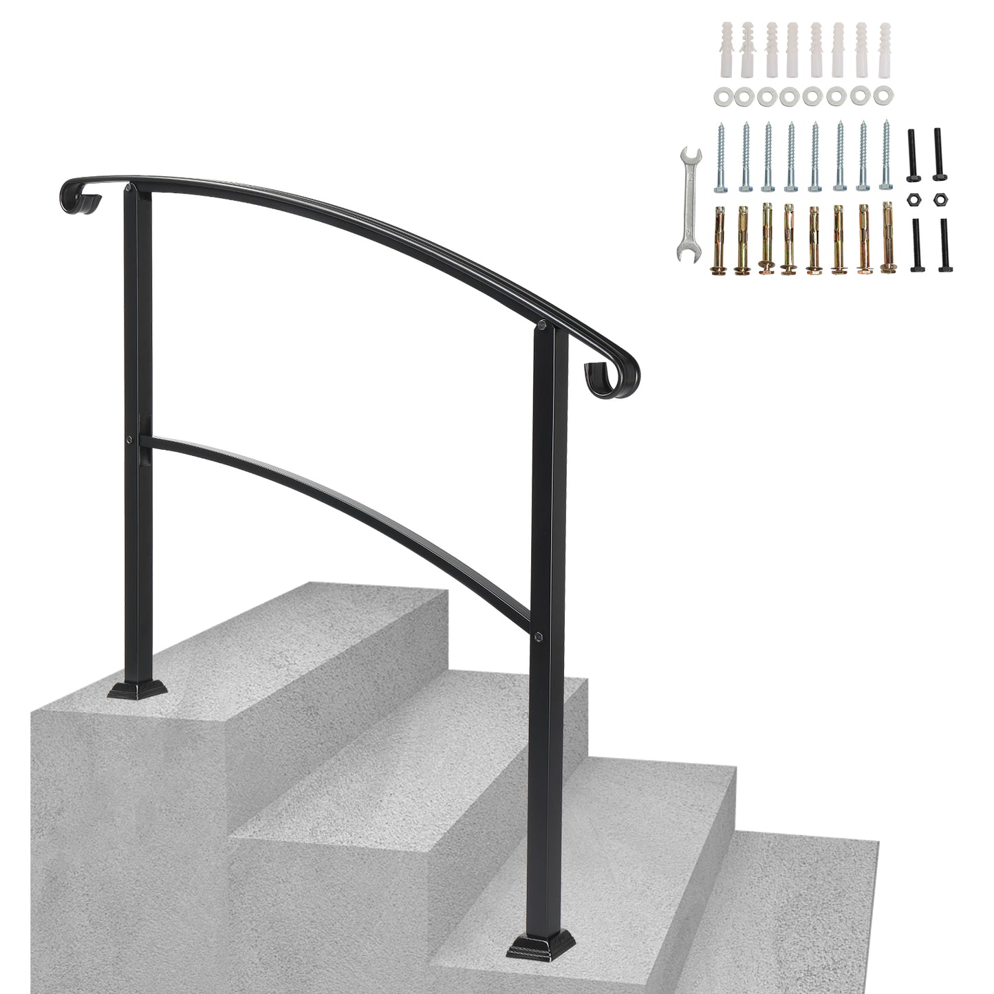 4-1 Steps Outdoor Stair Railings : Enhance Safety and Style with Top-notch Black Iron Arch Hand Rail