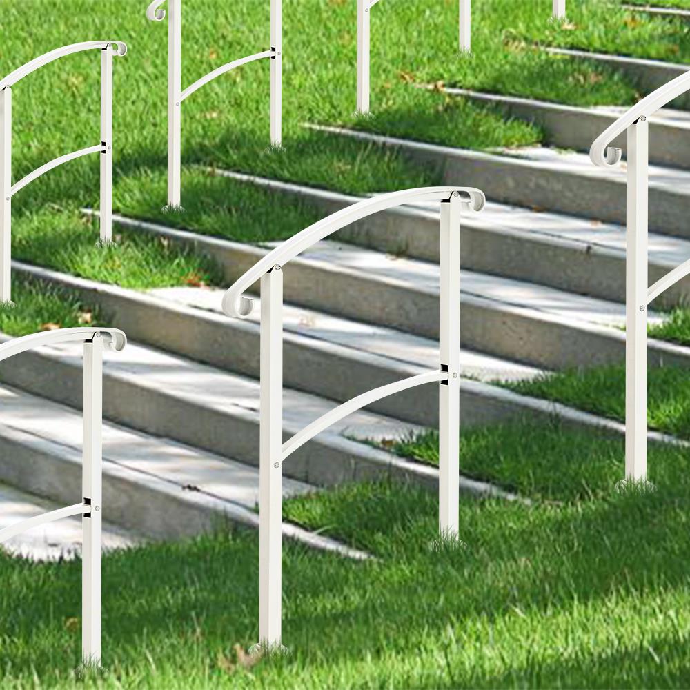 3-1 Steps White Outdoor Stair Railings : Enhance Safety and Style with Premium Top-notch Wrought Iron Hand Rail