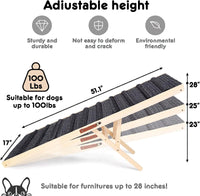 51.1" x 17" Premium Quality Dog Ramp for Bed and Car Heavy Duty Wood Petramp Stairs, Doggy Steps for Tall High Bed