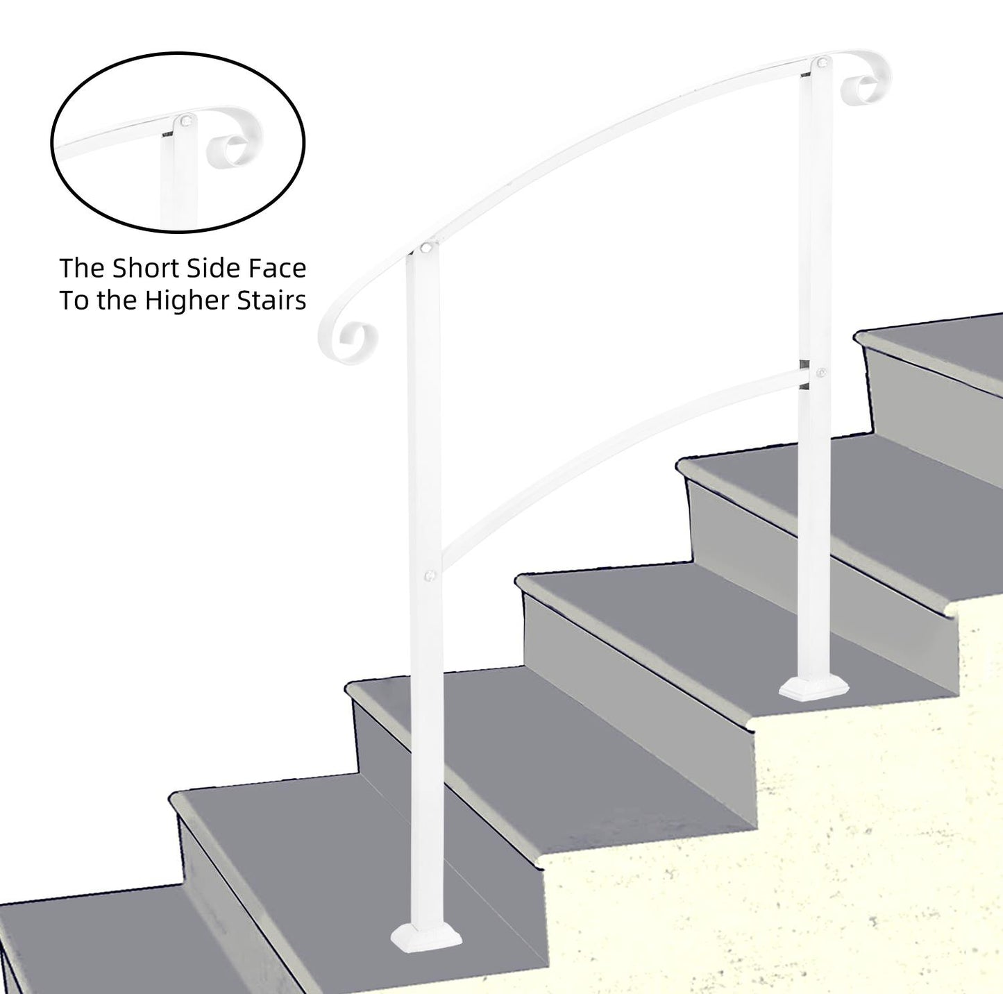 3-1 Steps White Outdoor Stair Railings : Enhance Safety and Style with Premium Top-notch Wrought Iron Hand Rail