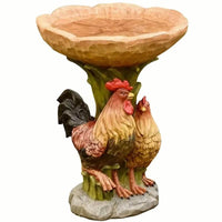 Resin Rooster and Chicken Birdbath