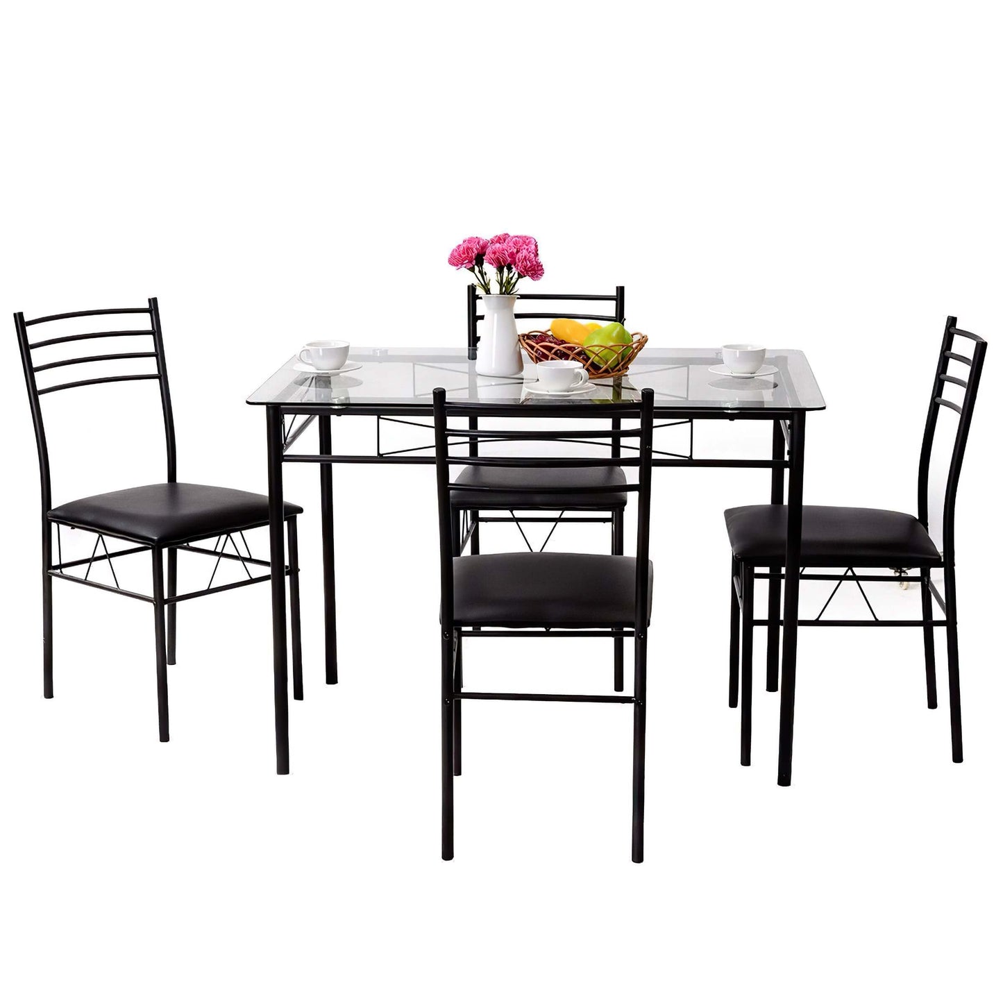 Sophisticated WETA 5-Piece Dining Set | Glass Top Table & 4 Upholstered Chairs | Modern Kitchen Room Furniture