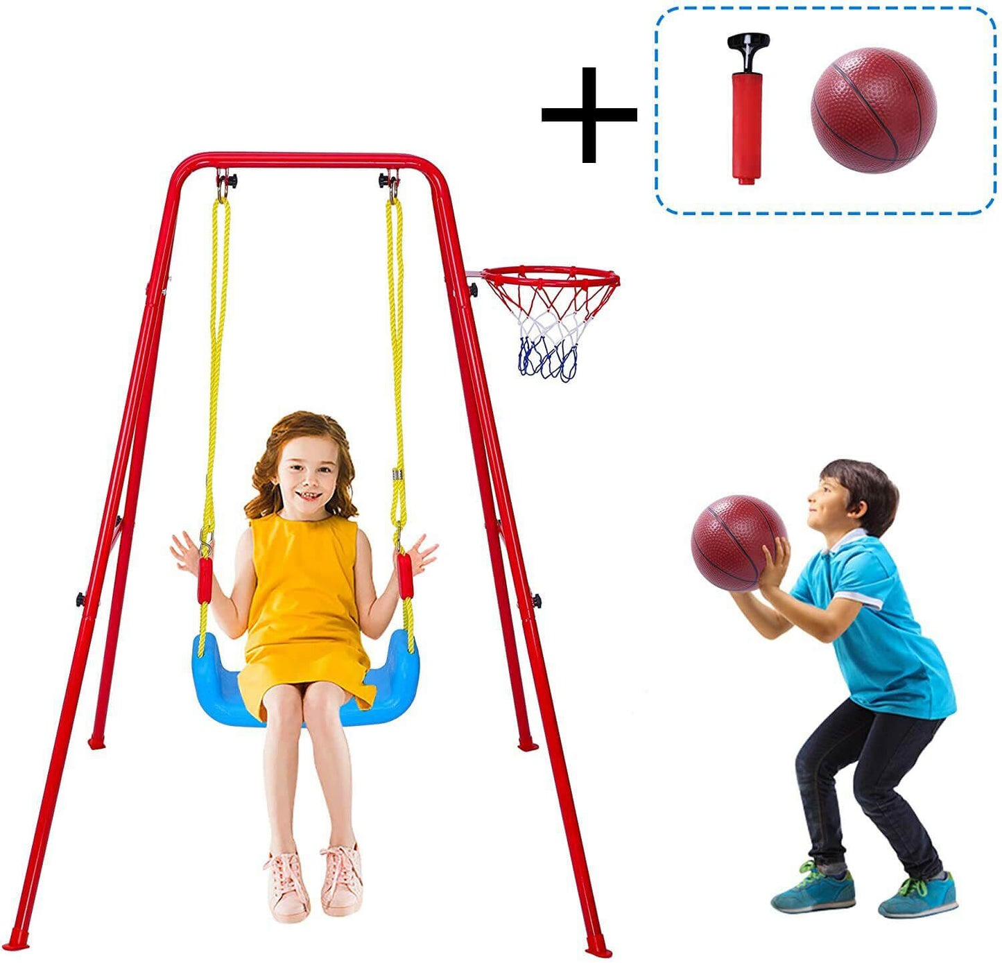 Swing Set For Kids + Free Basketball and Ball Pump