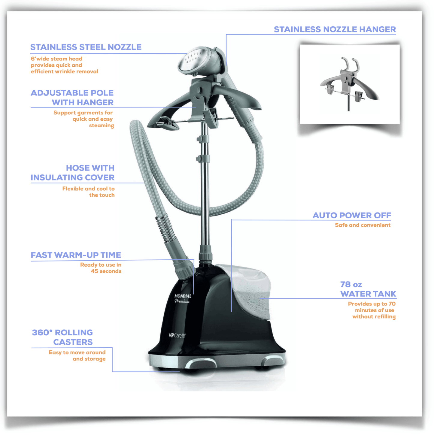 Improved Mondial VP.04 - 1500W Standing Garment Steamer For Clothes, The Professional Iron Cloth Steamer