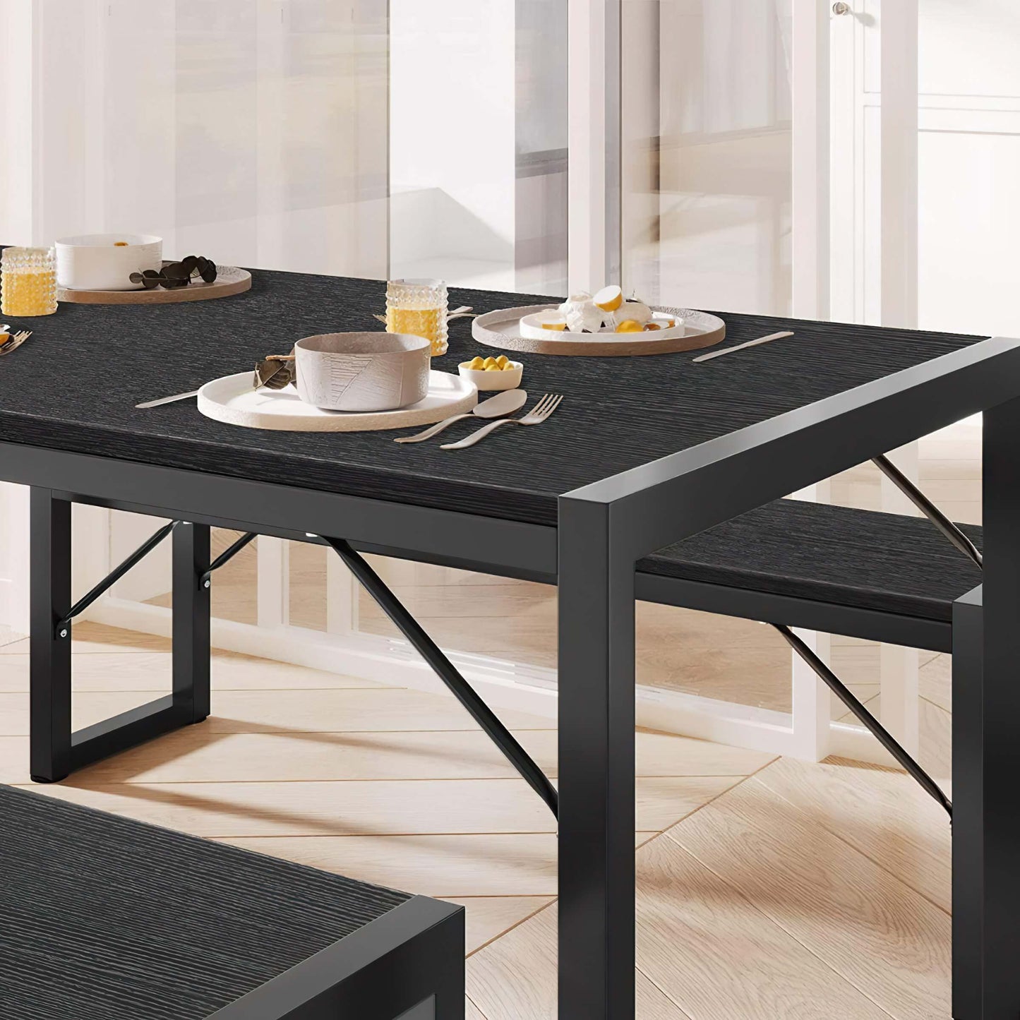 WETA 45.5" Dining Table Set for 4 with 2 Benches | Ideal for Kitchen & Dining Room | Stylish & Functional Design