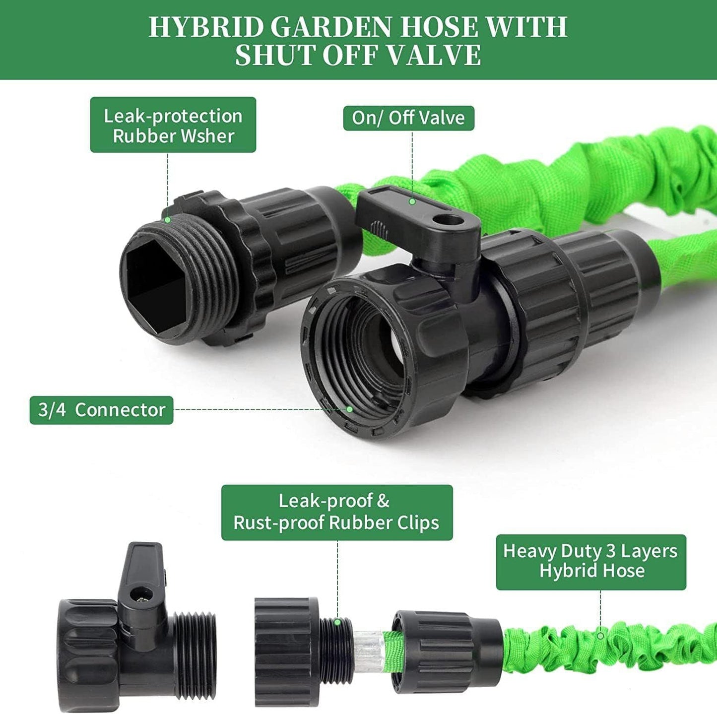 Water Hose Expandable Flexible with Nozzle 2 Sizes 50ft-100ft